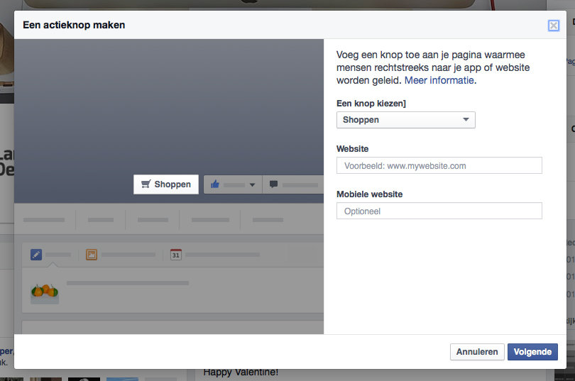 Facebook call-to-action button instellen