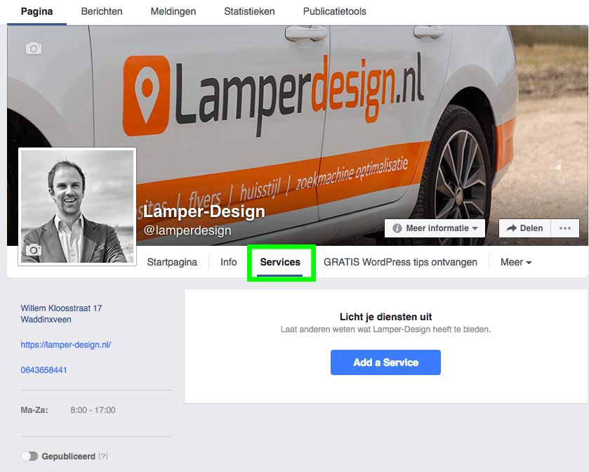 Diensten toevoegen Facebook Bedrijfspagina