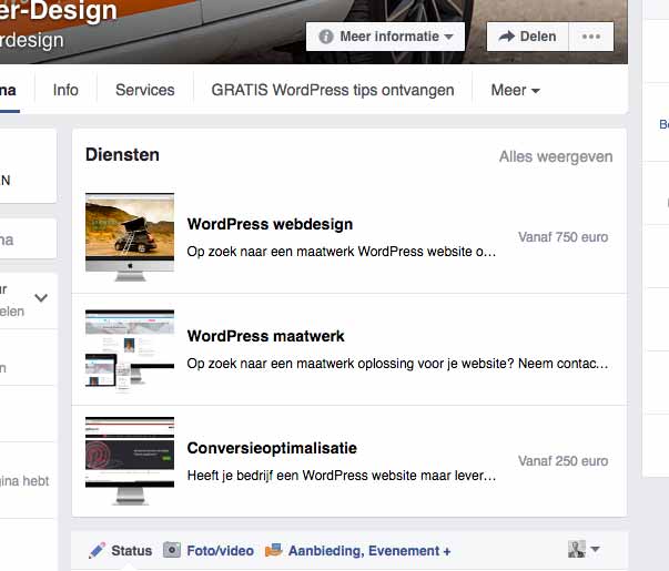 Facebook Bedrijfspagina Diensten