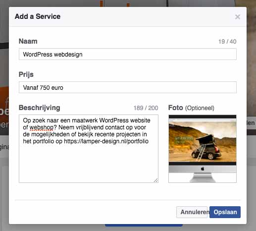 Omschrijving Facebook Diensten