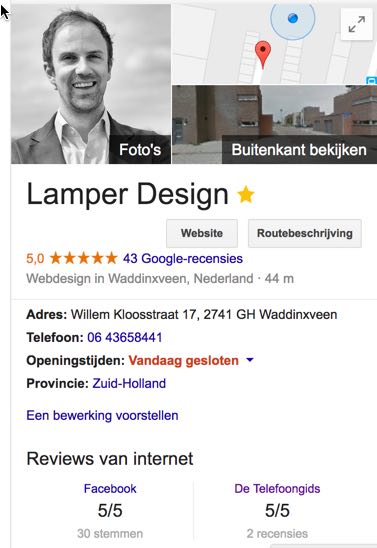 Google mijn bedrijf Lamper Design