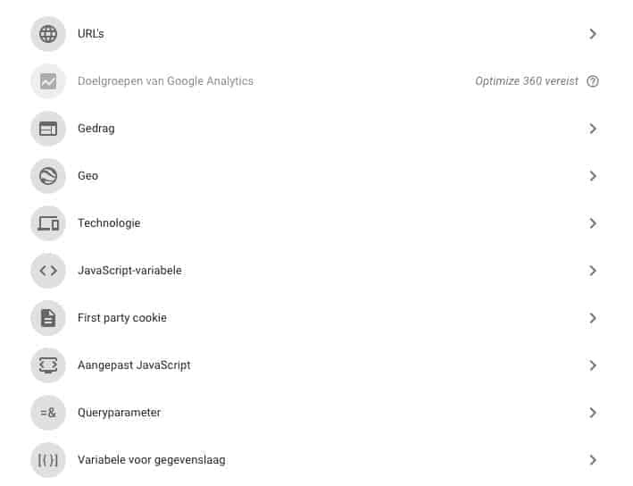 Targetting Google Optimize