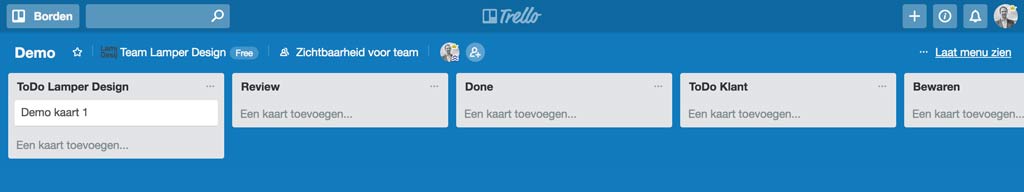 Voorbeeld opzet Trello Board