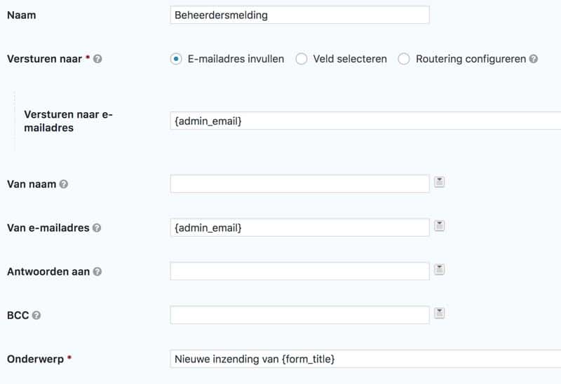 Beheerdersmelding Gravity Forms