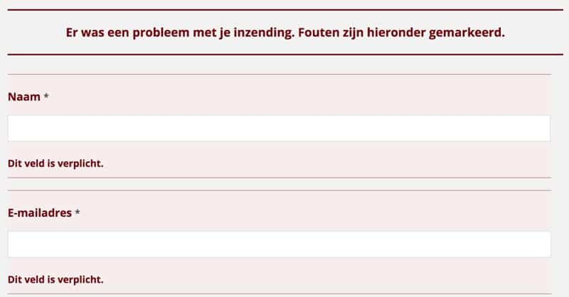 Foutmelding Gravity Forms