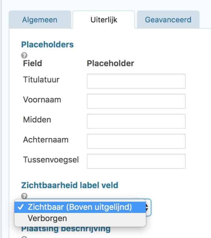 Verborgen labels gravity forms