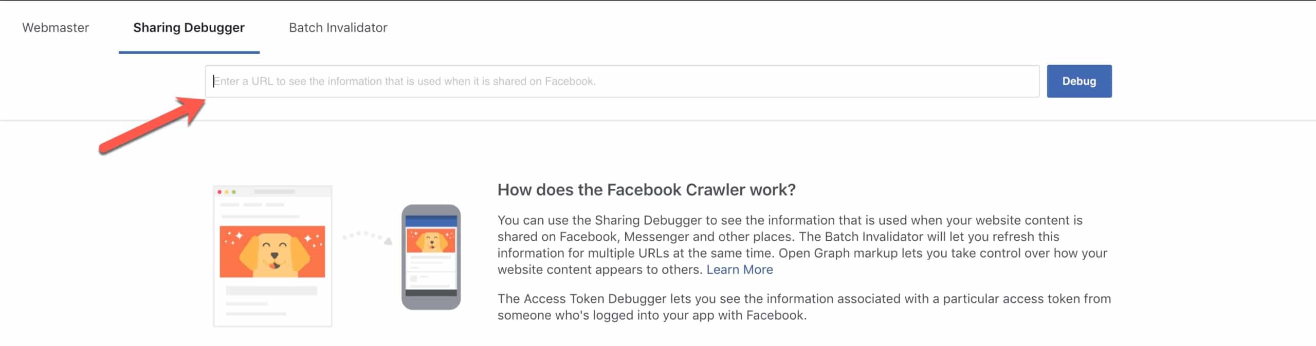 Facebook debugger url invoeren