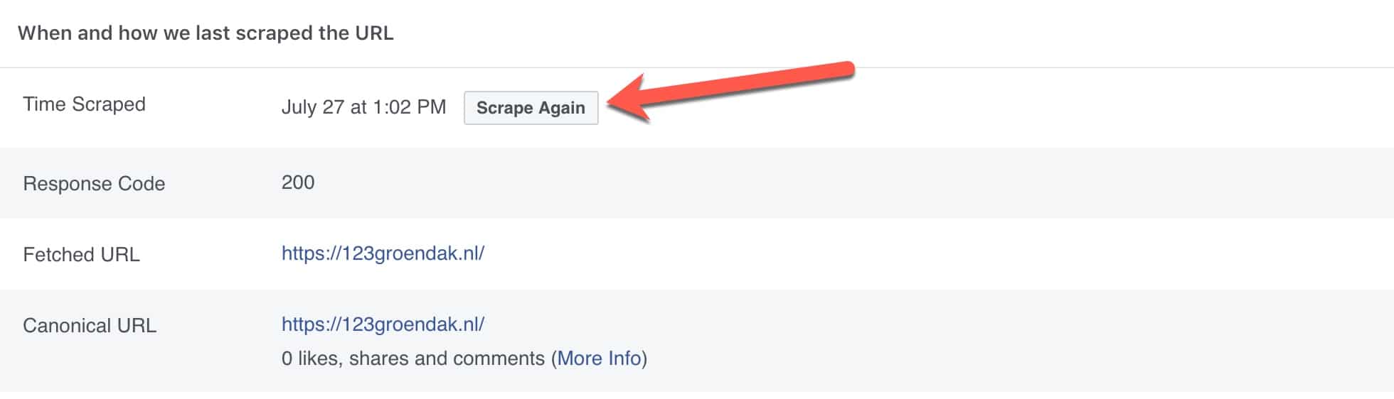 Scrape again facebook debugger