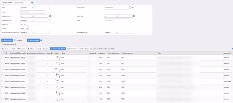 Bulk edit WooCommerce producten