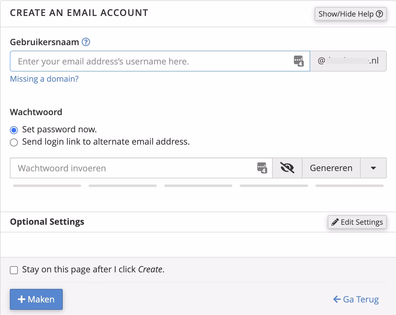 e-mailadres aanmaken in cpanel