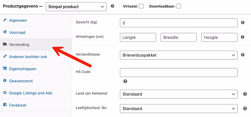 Gewicht WooCommerce