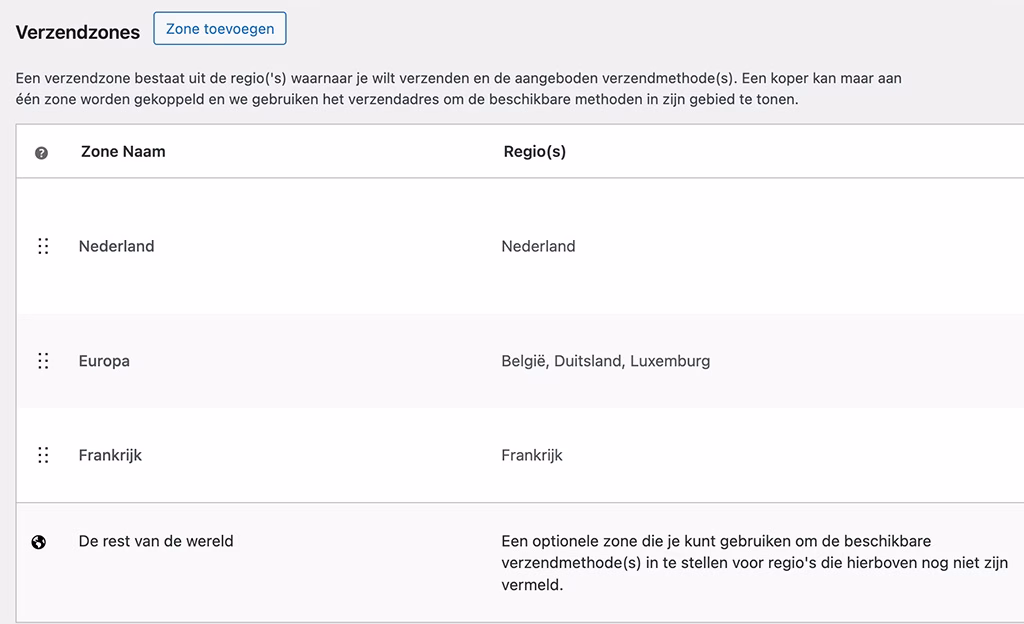 Verzendzones WooCommerce